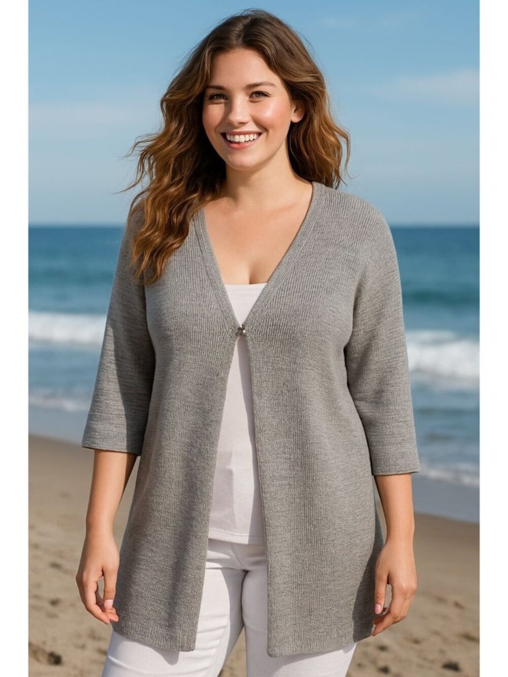 Apt 9 Med Open Gray Marled Rib Knit Hook Front Longline Cardigan Layering Luxe